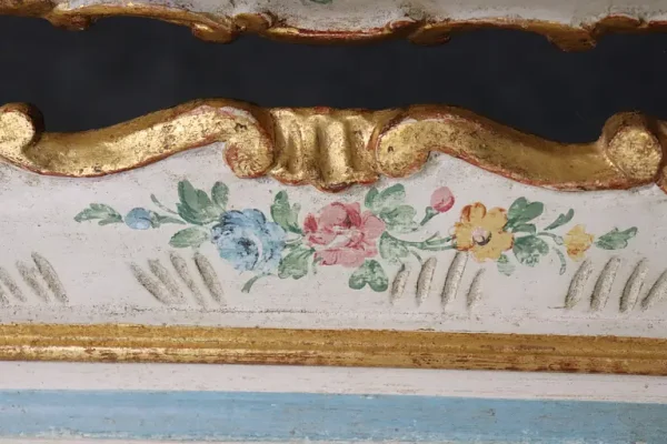 Fantastic Antique Painted Gilded Italian Venetian Bombe Vanity with Mirror - Image 6