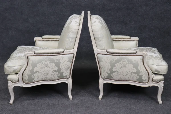 Fine Pair Silk Upholstered Maison Jansen Attributed Large Scale Bergère Chairs - Image 4
