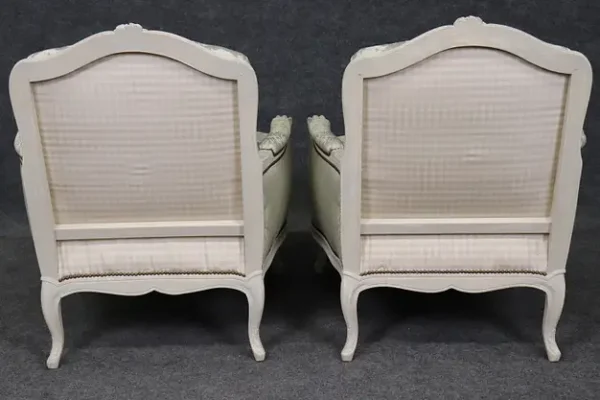 Fine Pair Silk Upholstered Maison Jansen Attributed Large Scale Bergère Chairs - Image 5