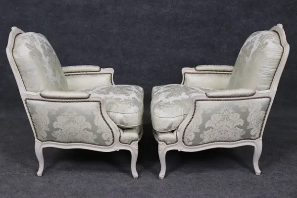 Fine Pair Silk Upholstered Maison Jansen Attributed Large Scale Bergère Chairs - Image 3