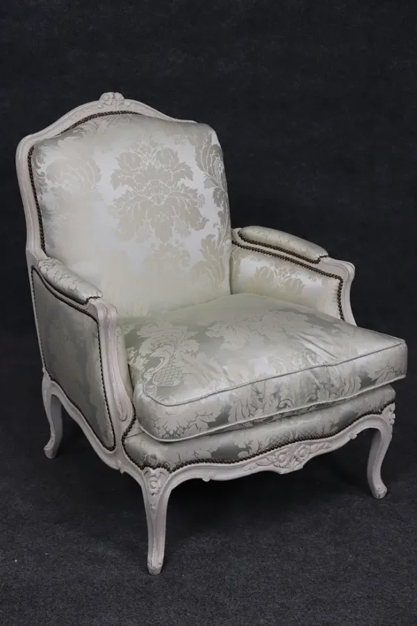 Fine Pair Silk Upholstered Maison Jansen Attributed Large Scale Bergère Chairs - Image 2