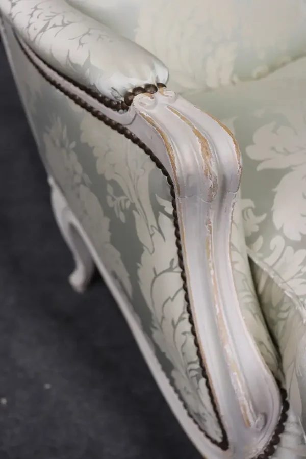 Fine Pair Silk Upholstered Maison Jansen Attributed Large Scale Bergère Chairs - Image 6
