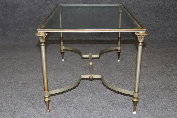 Diminutive Size Maison Jansen Style Brass Steel Glass Directoire Coffee Table - Image 12