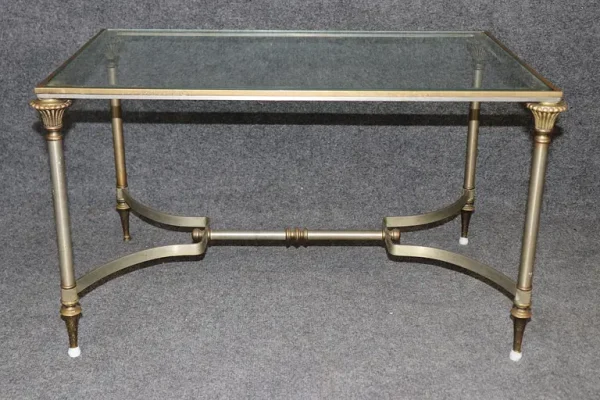 Diminutive Size Maison Jansen Style Brass Steel Glass Directoire Coffee Table - Image 11