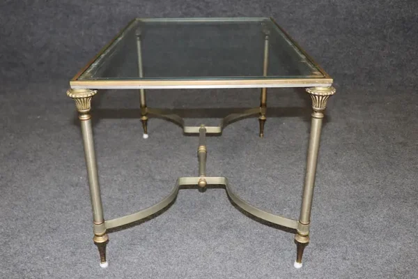 Diminutive Size Maison Jansen Style Brass Steel Glass Directoire Coffee Table - Image 10