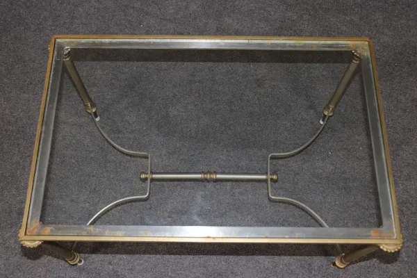 Diminutive Size Maison Jansen Style Brass Steel Glass Directoire Coffee Table - Image 9