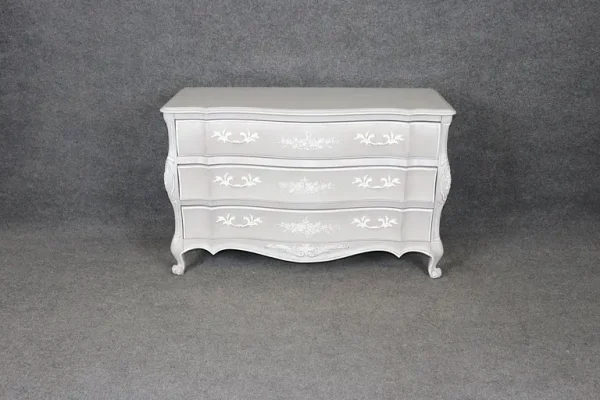 Contemporary Hand-Painted Serpentine Gray and White Painted Commode Dresser - Image 2