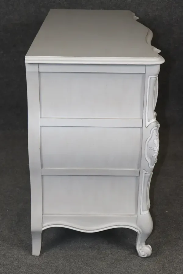 Contemporary Hand-Painted Serpentine Gray and White Painted Commode Dresser - Image 5