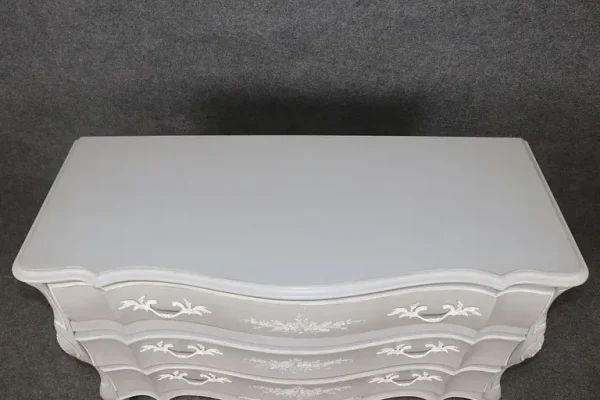 Contemporary Hand-Painted Serpentine Gray and White Painted Commode Dresser - Image 4