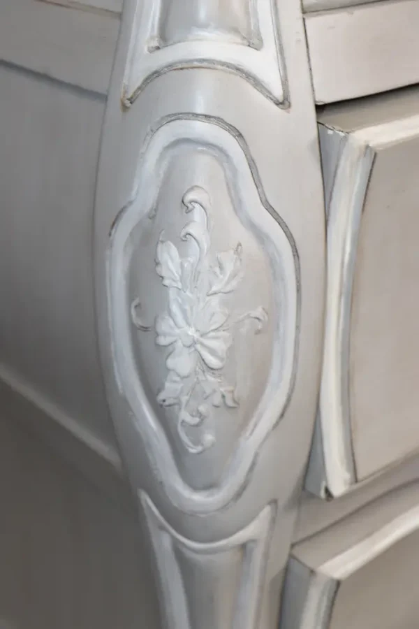 Contemporary Hand-Painted Serpentine Gray and White Painted Commode Dresser - Image 10