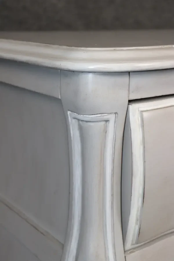 Contemporary Hand-Painted Serpentine Gray and White Painted Commode Dresser - Image 9