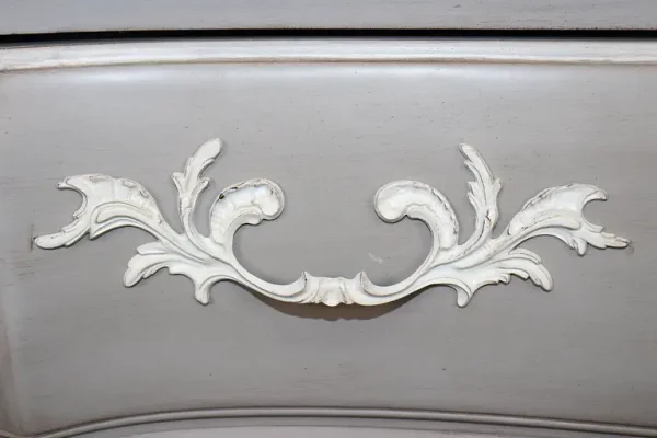 Contemporary Hand-Painted Serpentine Gray and White Painted Commode Dresser - Image 8