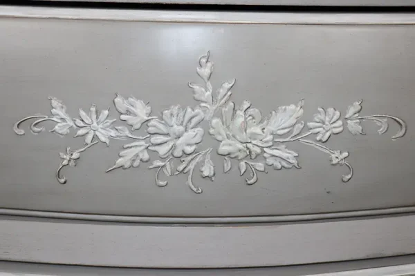 Contemporary Hand-Painted Serpentine Gray and White Painted Commode Dresser - Image 7