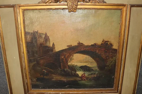 Early 19th century Painted and Gilded French Trumeau Mirror with Oil Painting - Image 4