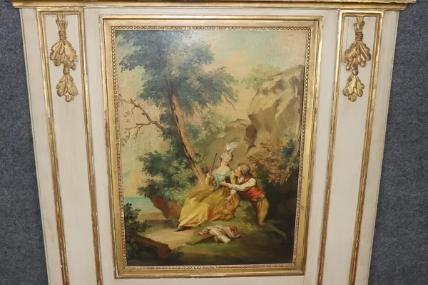 Fantastic 1900s era French Trumeau Mirror with Courtship Painting Oil on Board - Image 6