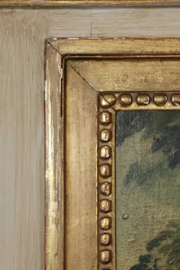 Fantastic 1900s era French Trumeau Mirror with Courtship Painting Oil on Board - Image 7