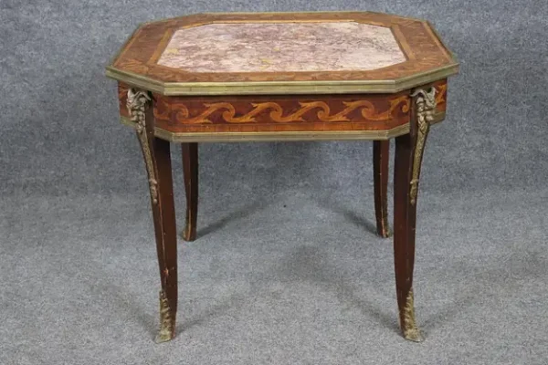 Fine Marble and Inlaid Walnut Rams French Louis XV Bronze Mounted Accent Table - Image 3