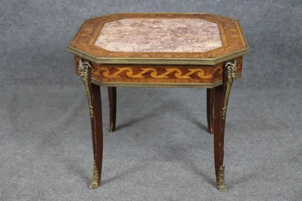 Fine Marble and Inlaid Walnut Rams French Louis XV Bronze Mounted Accent Table - Image 2
