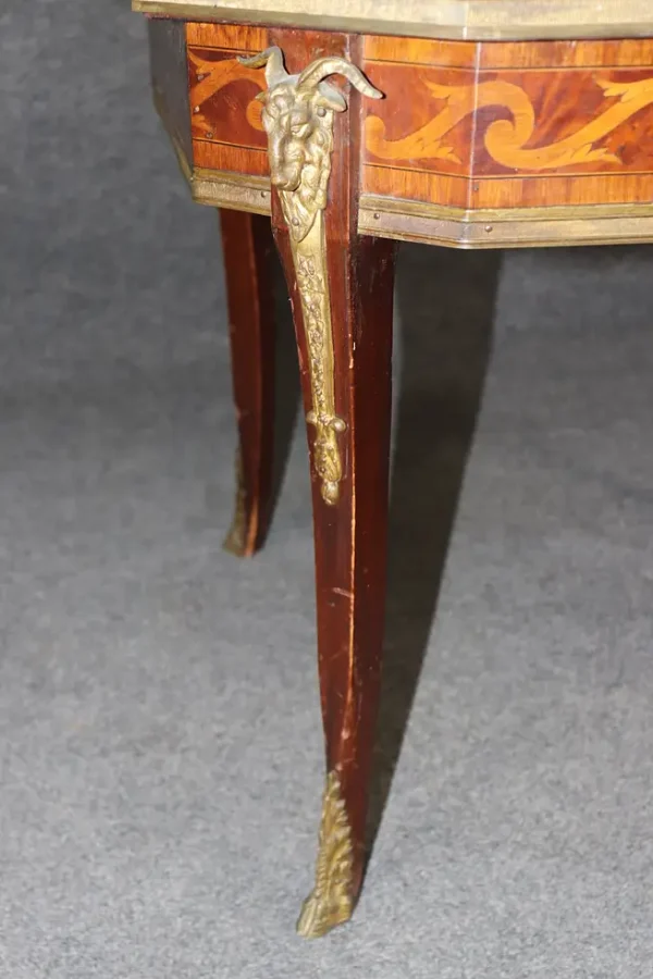 Fine Marble and Inlaid Walnut Rams French Louis XV Bronze Mounted Accent Table - Image 9