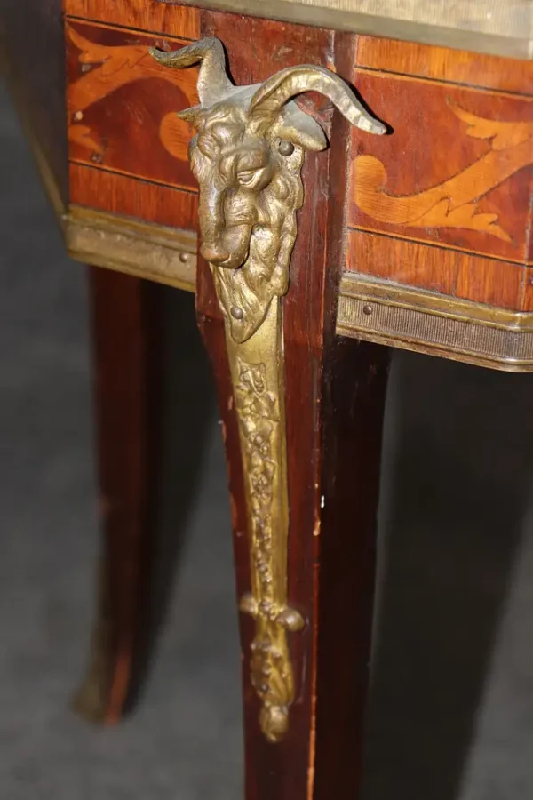 Fine Marble and Inlaid Walnut Rams French Louis XV Bronze Mounted Accent Table - Image 8