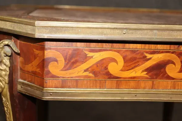 Fine Marble and Inlaid Walnut Rams French Louis XV Bronze Mounted Accent Table - Image 7