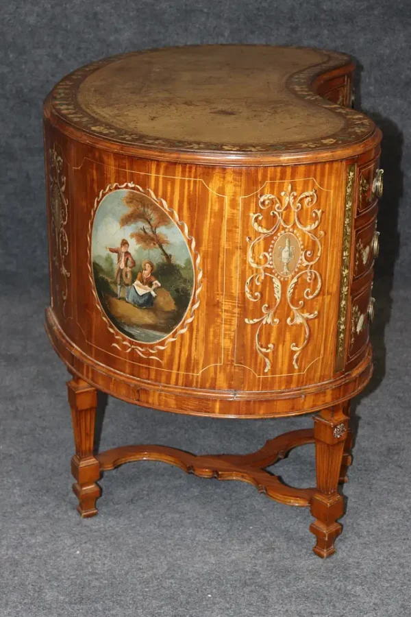 Best Quality English Satinwood Paint Decorated Adams Style Kidney Shaped Vanity - Image 6