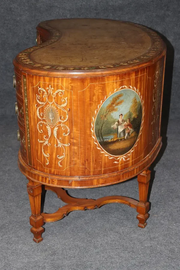 Best Quality English Satinwood Paint Decorated Adams Style Kidney Shaped Vanity - Image 5