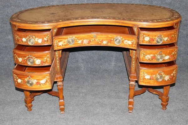 Best Quality English Satinwood Paint Decorated Adams Style Kidney Shaped Vanity - Image 3