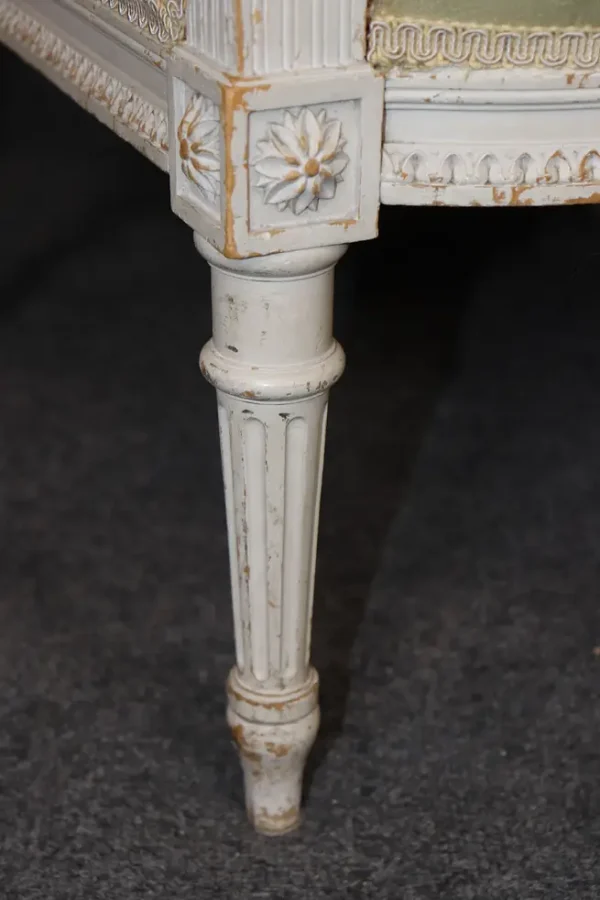Exceptional pair of French Louis XVI Style Creme Painted Bergere Chairs - Image 7