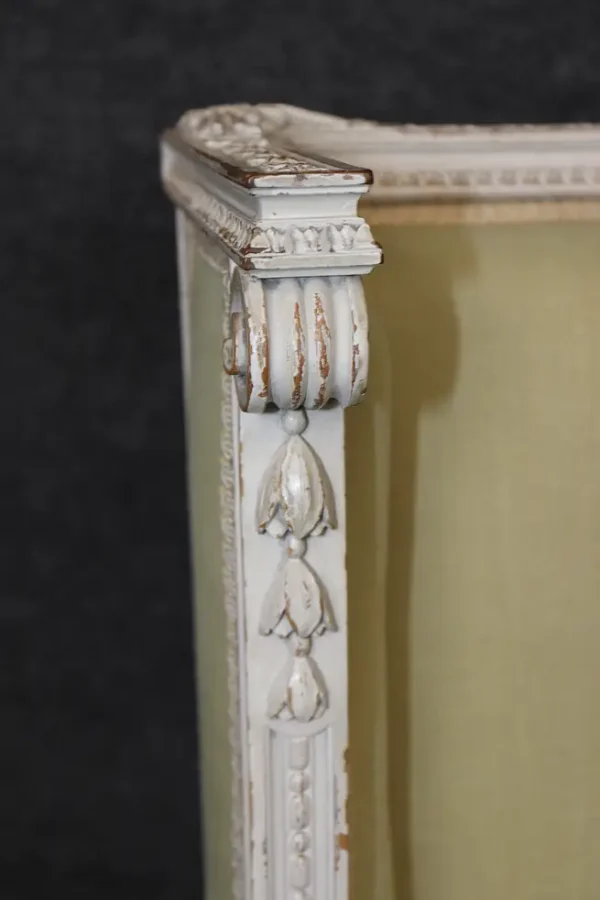 Exceptional pair of French Louis XVI Style Creme Painted Bergere Chairs - Image 3