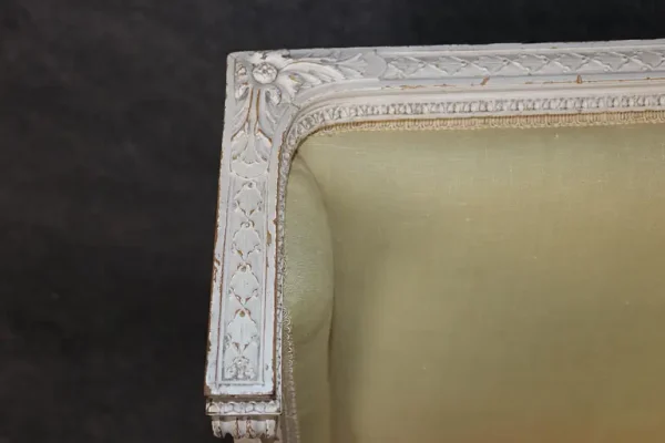 Exceptional pair of French Louis XVI Style Creme Painted Bergere Chairs - Image 2