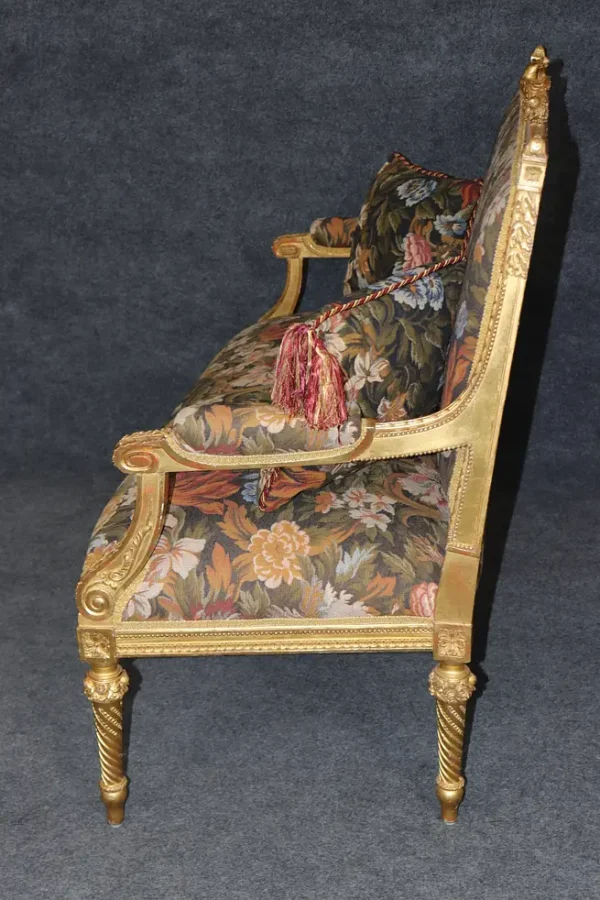 Fantastic Carved Birds Parcel Gilded French Louis XVI Style Settee Canape - Image 4