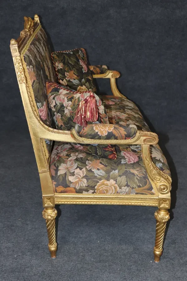 Fantastic Carved Birds Parcel Gilded French Louis XVI Style Settee Canape - Image 3