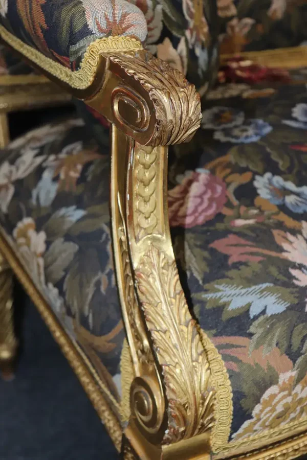 Fantastic Carved Birds Parcel Gilded French Louis XVI Style Settee Canape - Image 6