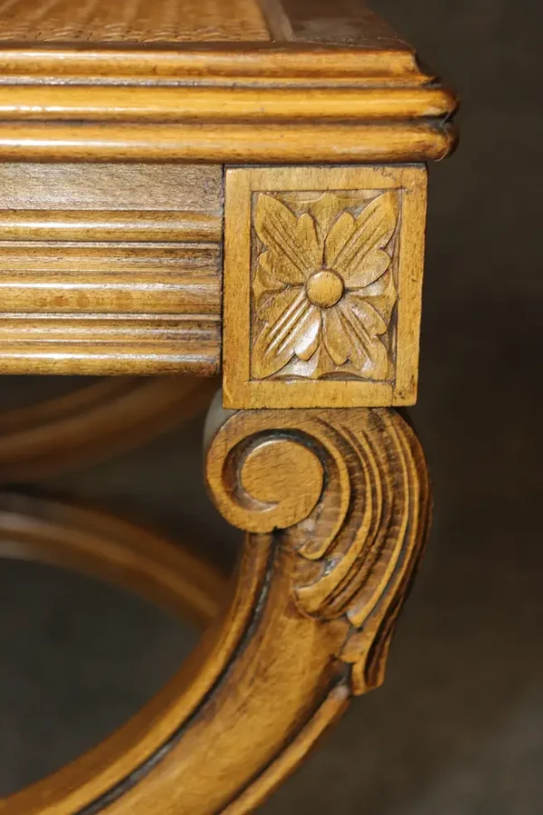 Fine Pair French Walnut Cane Directoire 1950s era X Cerule X Benches - Image 6