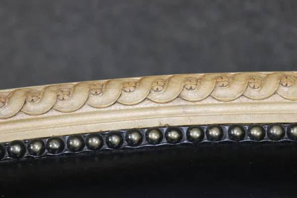 Fine French Carved Leather Paint Decorated Louis XV Settee Canape 1950s Era - Image 8