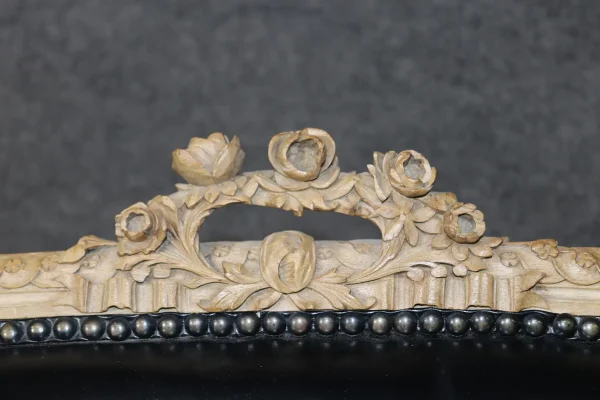 Fine French Carved Leather Paint Decorated Louis XV Settee Canape 1950s Era - Image 7