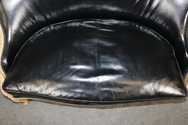 Fine French Carved Leather Paint Decorated Louis XV Settee Canape 1950s Era - Image 5