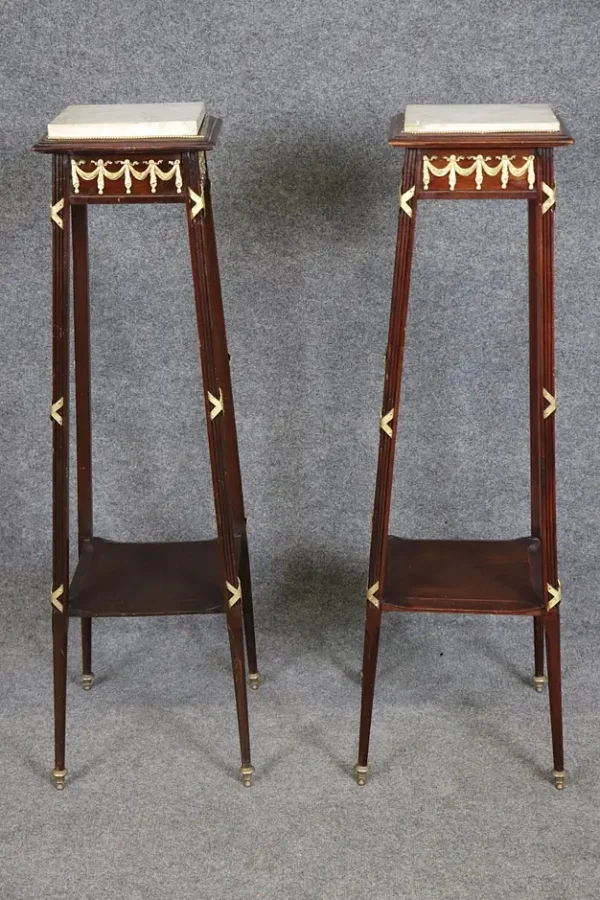 Fine Pair of Fine French Louis XVI Marble Top Bronze Mounted Planstands 1930s - Image 3