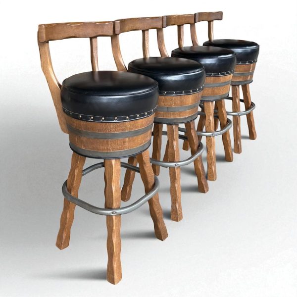 Set of 4 Vintage Barrel-Style Swivel Bar Stools - Image 2