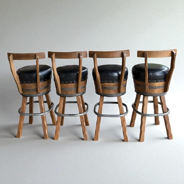 Set of 4 Vintage Barrel-Style Swivel Bar Stools - Image 3
