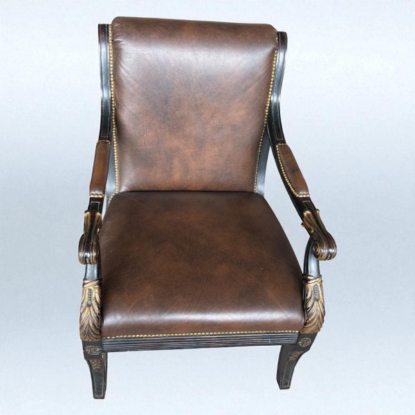 Empire-Style Leather Armchair with Carved Detailing - Image 3