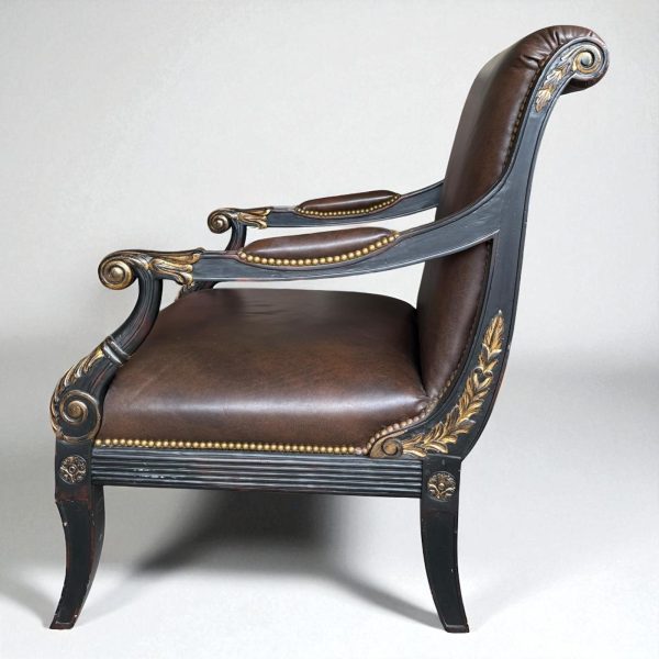 Empire-Style Leather Armchair with Carved Detailing - Image 4