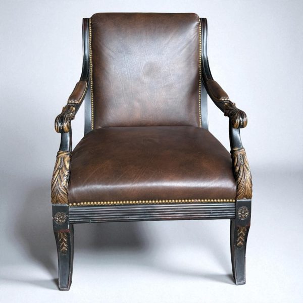 Empire-Style Leather Armchair with Carved Detailing - Image 2