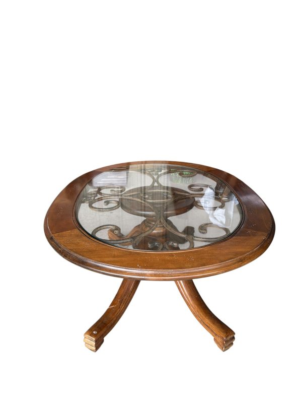 Elegant Glass Top Coffee Table with Wrought Iron Detail - Image 2