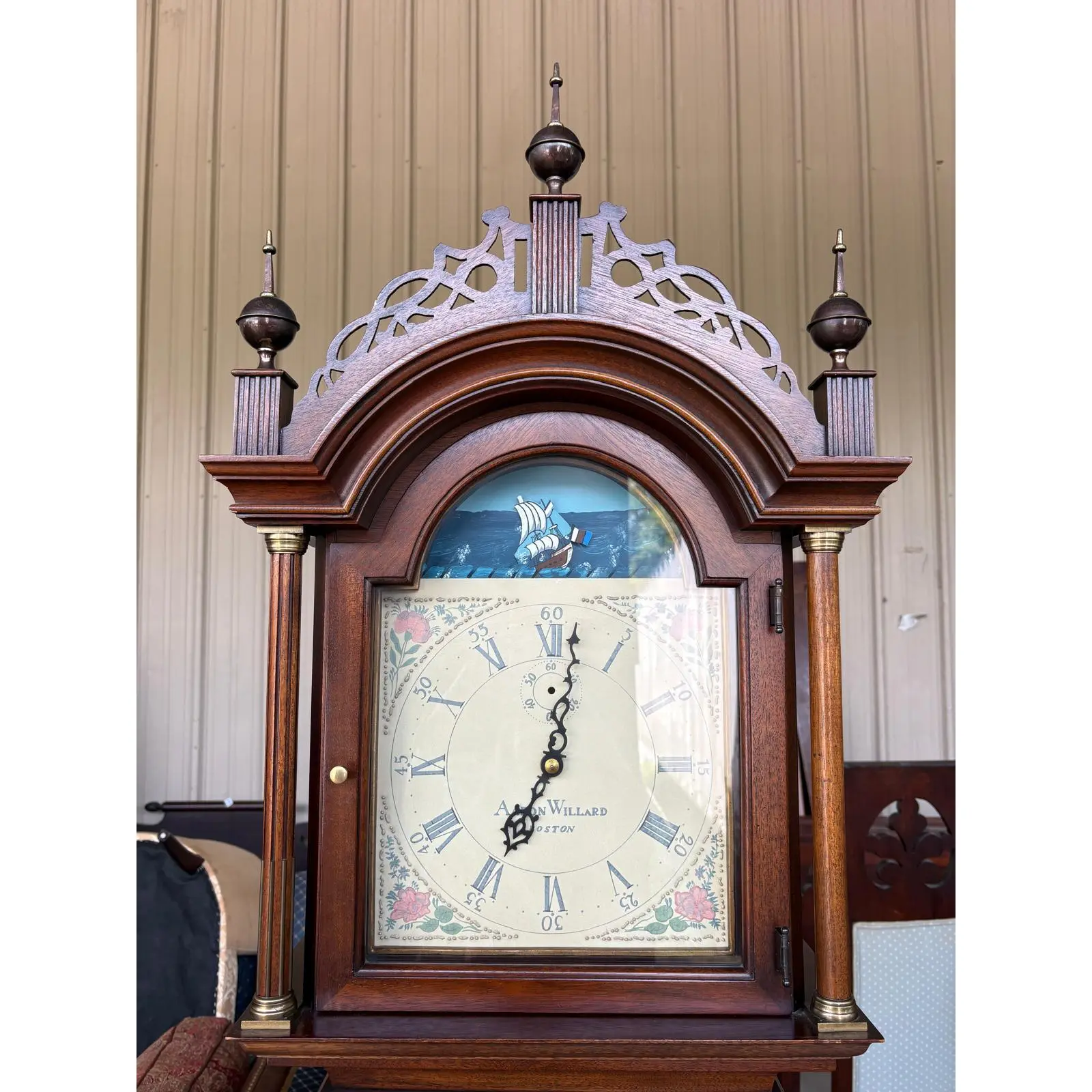 Colonial Aaron Willard Mahogany Grandfather Clock - Image 8