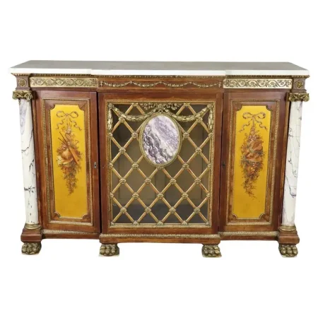 Fantastic French Bronze Mounted Marble Column Marble Top Sideboard