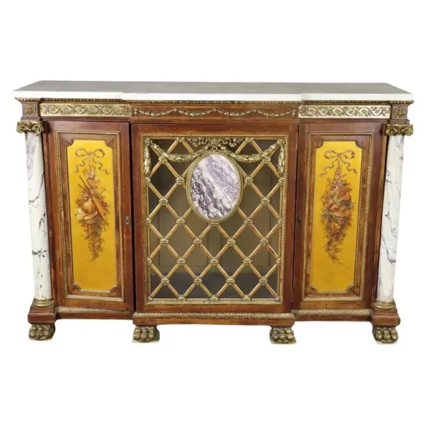 Fantastic French Bronze Mounted Marble Column Marble Top Sideboard