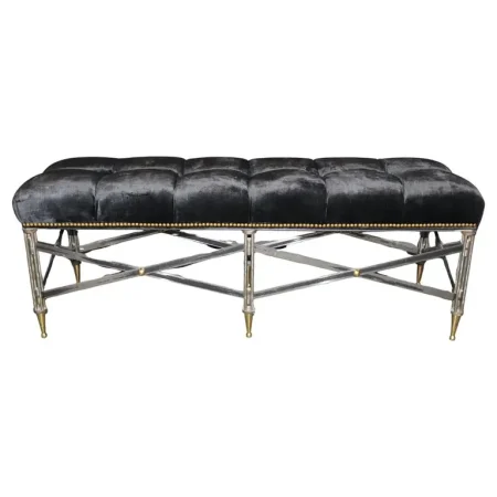Fantastic Hollywood Regency Tufted Steel Brass Window Bench Manner Andre Arbus