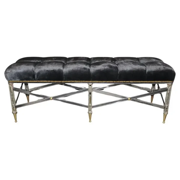 Fantastic Hollywood Regency Tufted Steel Brass Window Bench Manner Andre Arbus